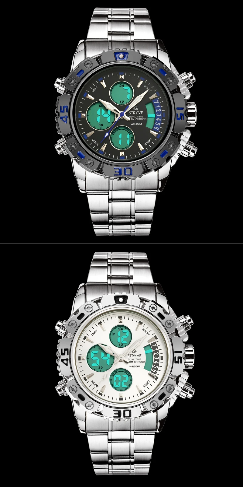 STRYVE Montre Homme новые мужские часы спортивные водонепроницаемые цифровые кварцевые аналоговые с датой часы Неделя светодиодный Heren Horloge