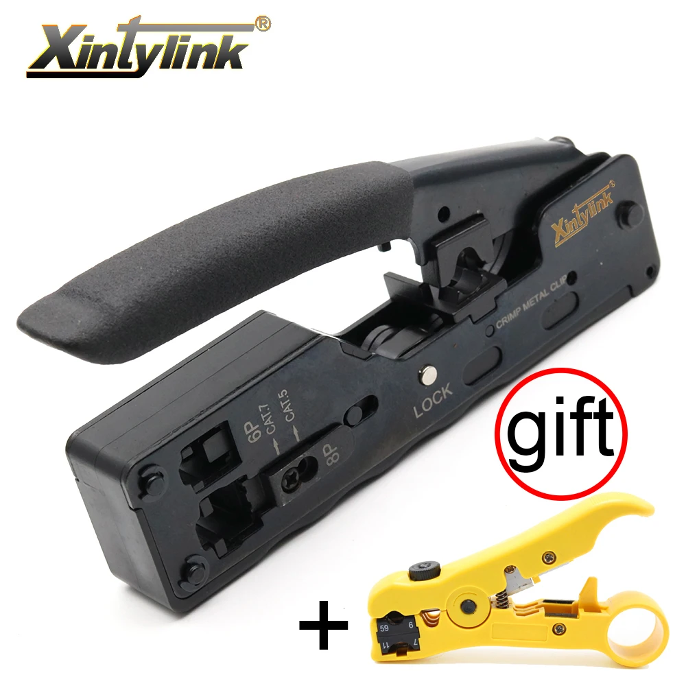 

xintylink RJ45 crimper for cat7 cat6a plug network tools Crimping Cable Stripper clamp 8p8c pliers Multifunctional Crimp Clip