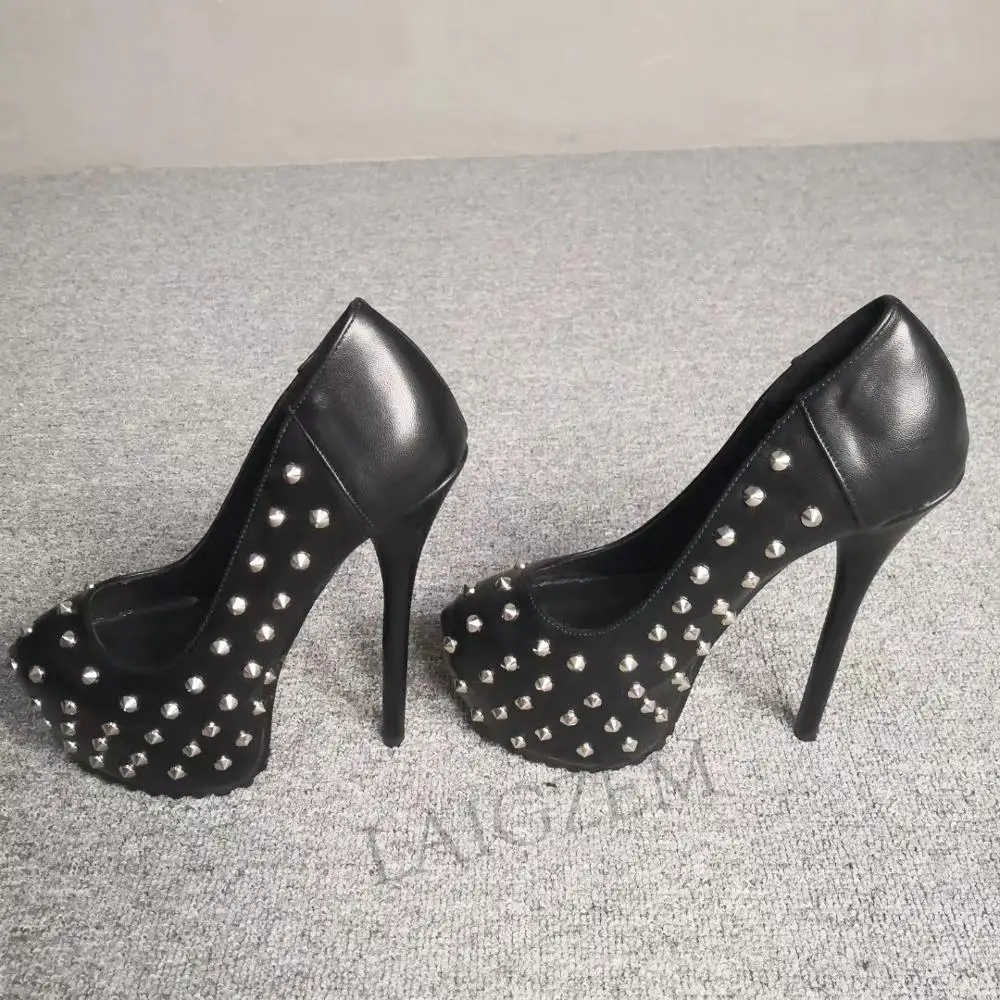 LAIGZEM 2020 Women Pumps Platform Stiletto Heels Punk Cool Rivets Summer Autumn Club Shoes Woman Zapatos Mujer Large Size 34-52 LAIGZEM 2020 Women Pumps Platform Stiletto Heels Punk Cool Rivets Summer Autumn Club Shoes Woman Zapatos Mujer Large Size 34-52