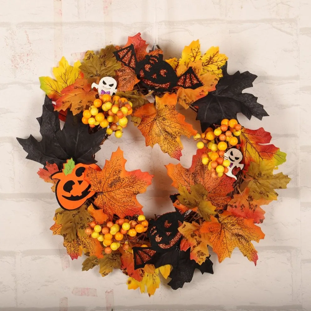 

Halloween Wreaths Party Scene Props Maple Leaf Pumpkin Berry Lantern Garlands Halloween Decoration For Door Wall Bar House