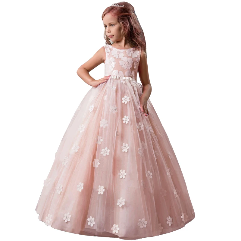 Летнее праздничное платье подружки невесты с аппликацией для девочек Детские платья для девочек, детское торжественное платье принцессы Свадебное платье для детей 10-12 лет