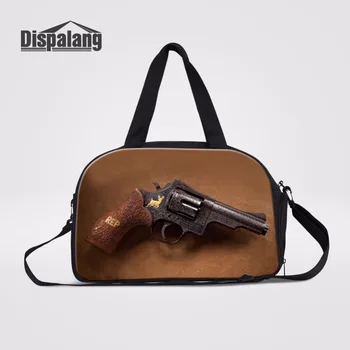 

Dispalang Fashion Men Travel Duffle Bags Gun Printing Large capacity Travel Bag+Independent Shoe Bit Portable Luggage Handbag