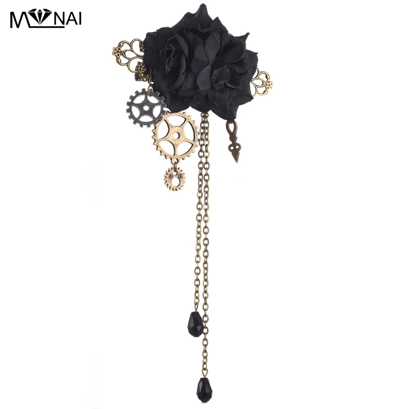 Steampunk Hair Accessories Brooch HairPins Floral Gear Charm Chains Hair Clip Handmade Unique Vintage Gothic pin Badge custom name watch buckle for women customized stainless steel name letter watch loop charm gothic apple watch jewelry 2023 new