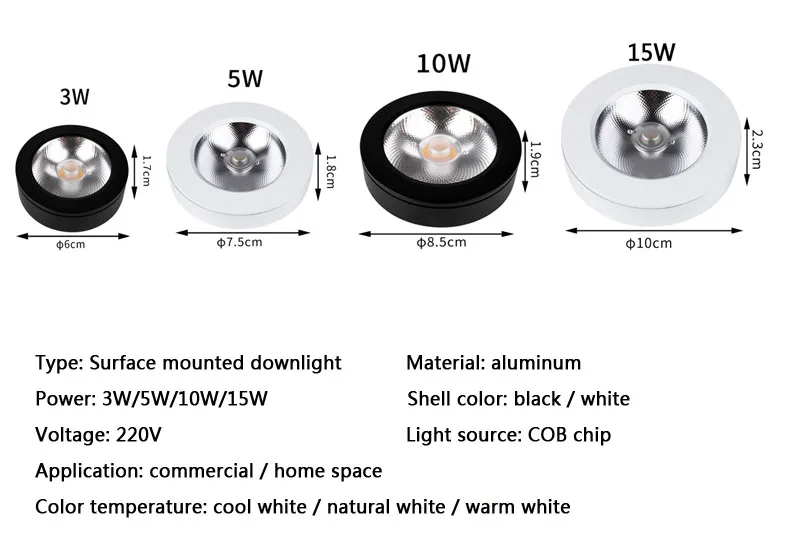 LED Downlight Dimmable 3W 5W 7W 10W 15w Ultra Thin Surface Mounted Driverless cob led Lamp Spot Light AC220V 230V