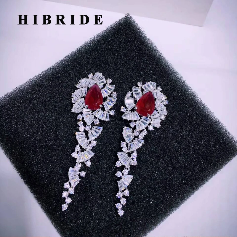 

HIBRIDE Luxury Brilliant Red Withe Cubic Zircon Earrings For Women Wedding Bridal Drop Earring Brincos Bijoux Gifts E-529
