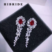HIBRIDE Luxury Brilliant Red Withe Cubic Zircon Earrings For Women Wedding Bridal Drop Earring Brincos Bijoux Gifts E-529