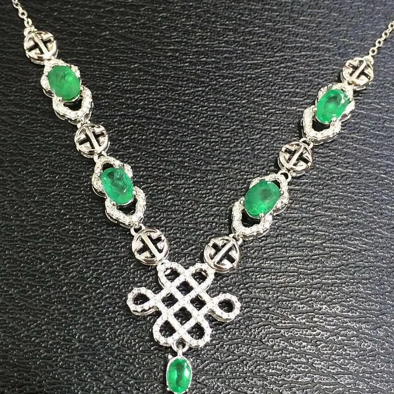 Qi Xuan_Fashion jewelry_colombia Green Stone китайский узел Necklaces_925 сплошная серебряная подвеска