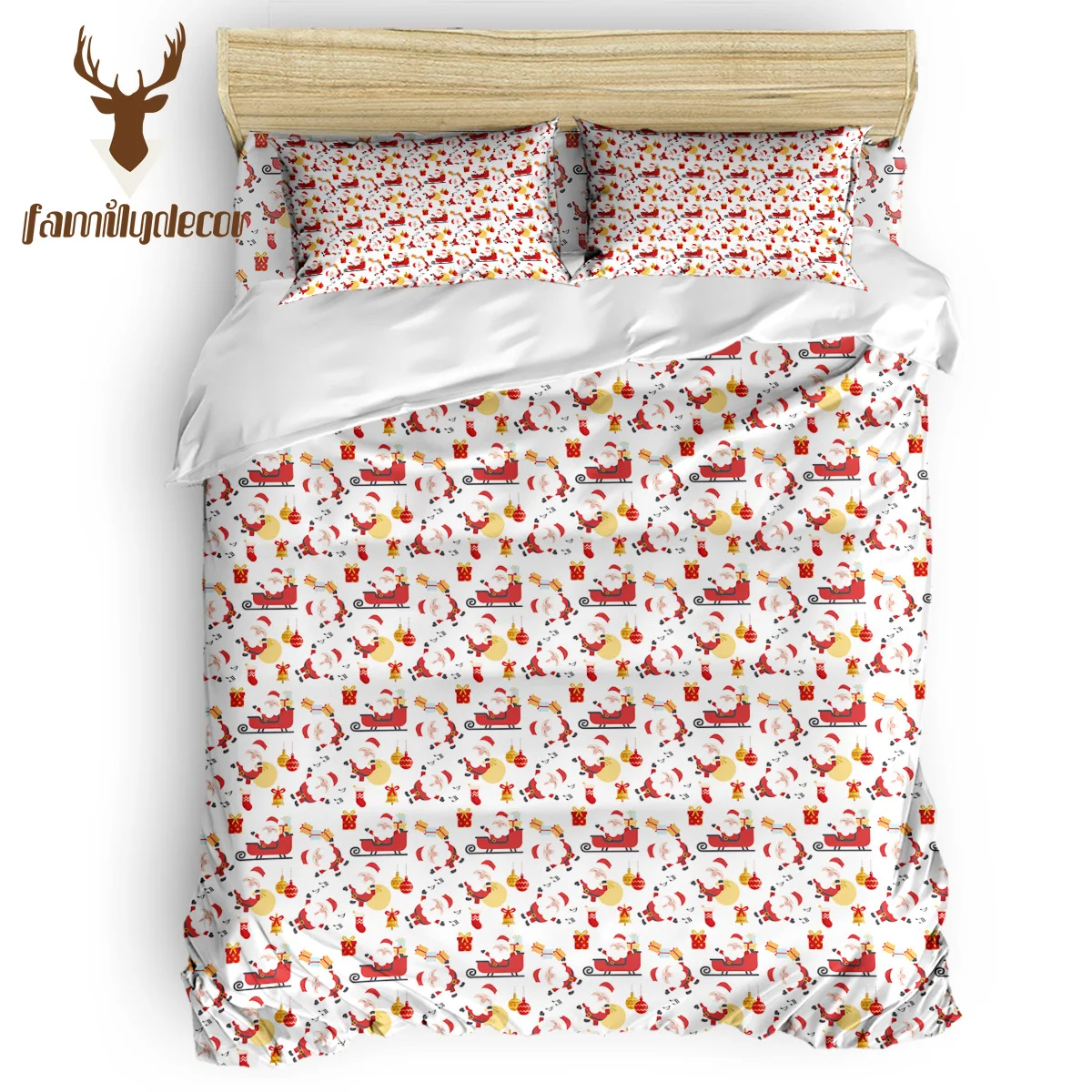 

Family Decor Merry Christams Happy New Year Santa Snonwman Present Quilt Cover Bedding St. Patrick's Day Polyester Fabric