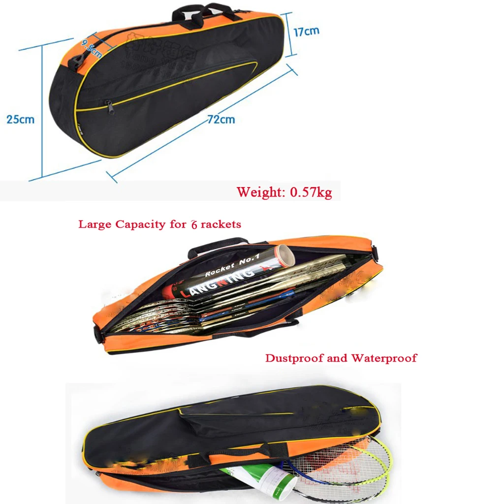 Waterproof Tennis Badminton Bag Squash Rackets Racquets Carrying Bag Case Carrier with Extra Pockets can Hold 6 Rackets and Ball