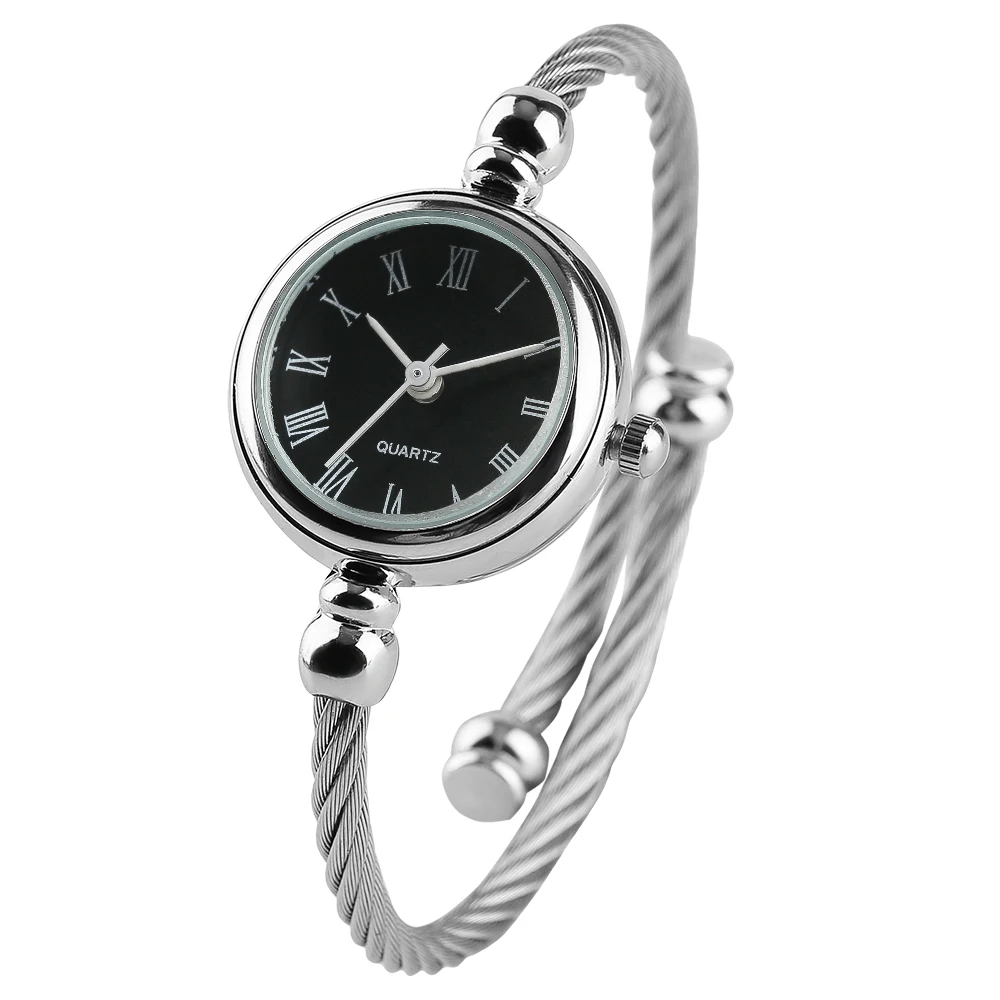 Elegant 2018 New Arrival Women Bangle Watch Roman Number Dial Quartz Wrist Watch Simple Rotating Twist Stainless Steel Band (2)