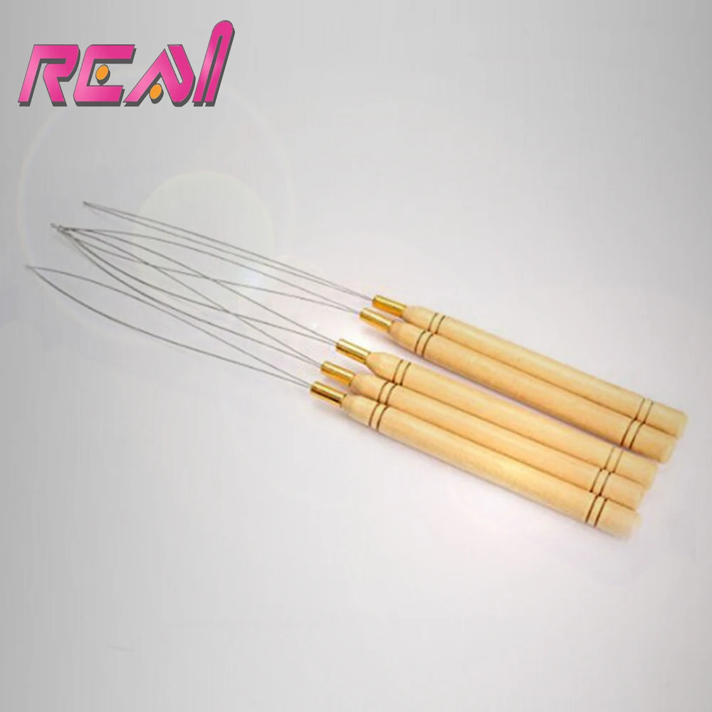 

50pcs Wooden Handle Stainless Steel Wire Hair Loop Needle/ Hair Extensions Needle/ Hook Needle / Threader Needle For Mciro Rings