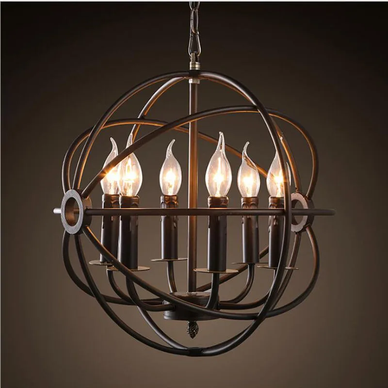 

American Nordic Candle Chandelier Retro Round Iron Restaurant Light Birdcage Bar Cafe Chandelier led lighting fixture led lamps