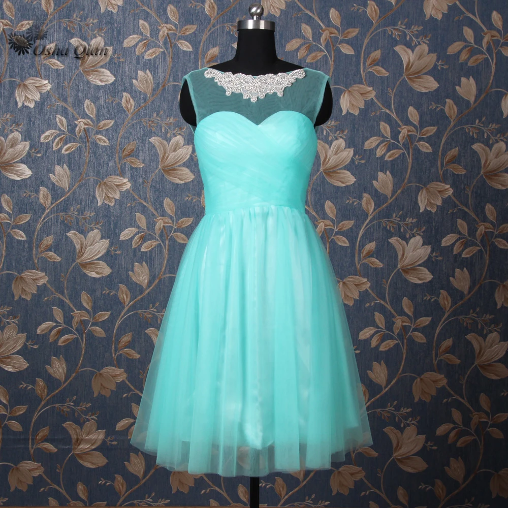 Green Short Bridesmaid Dresses Rhinestones Wedding Guest Dress Party
