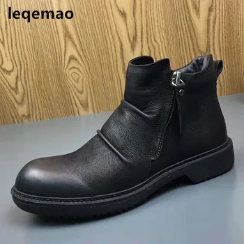 

Sale Newest Fashion Cool Man Fur Warm Shoes High Quality Army Combat Style Men Sneakers Black Genuine Leather Brand Ankle Boots