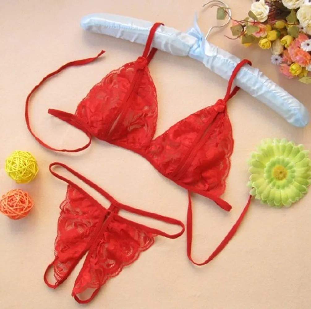 

Womens Sexy Lingerie porno Sheer Hollow out Lace Bra G-string set micro bikini extreme exotic Underwear Ladies Knicker lenceria