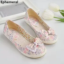 Леди Холст Вышивка Повседневная Slip-На Плюс размер 34-43 Ткань Квартир Женщин Одной Обуви Беременных Вождения лук Мокасины Мягкое Дно