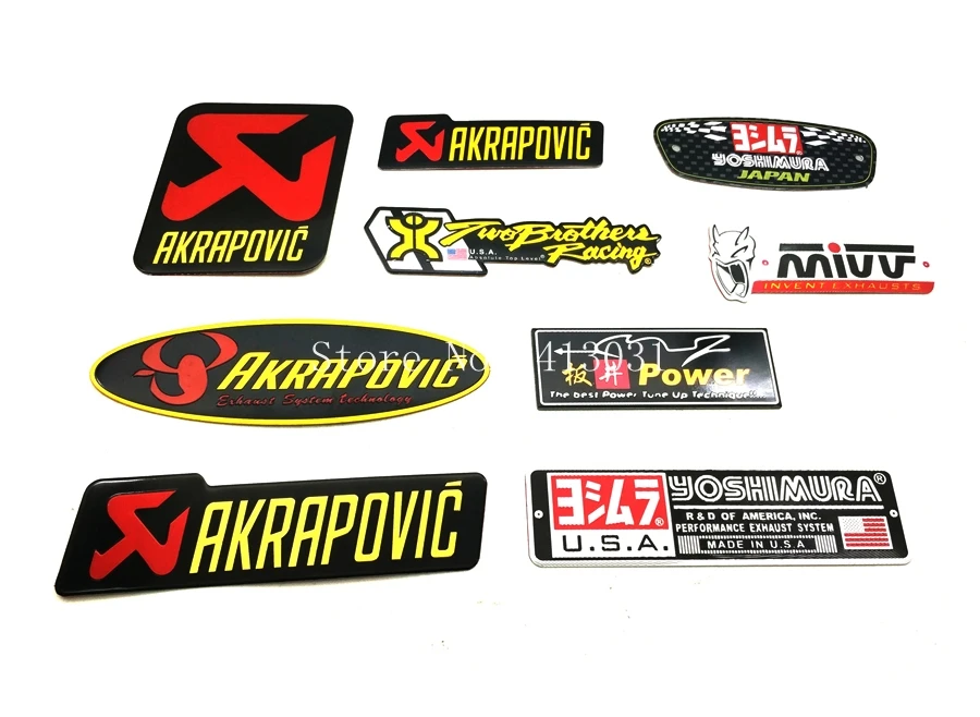 

10 pcs/lot 3D Aluminum Heat Resistant sticker AKRAPOVIC Moto exhaust pipe sticker Personality decal Scorpio Yoshimura sticker