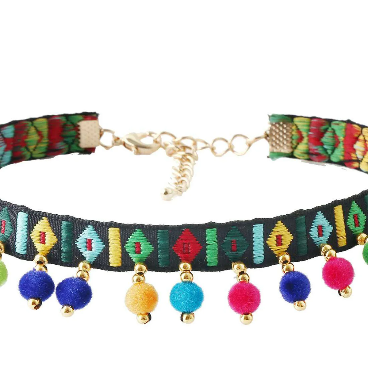 Vintage Ethnic Choker Necklace Handmade Embroidery Tassel Colorful Balls Pendants Necklace Tribe Statement Collares Jewelry