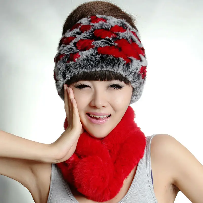 

YCFUR Real Fur Hair Band Headband Women Super Elastic Knit Rex Rabbit Fur Headbands Girls Ring Scarf Neck Warmer Scarves Women
