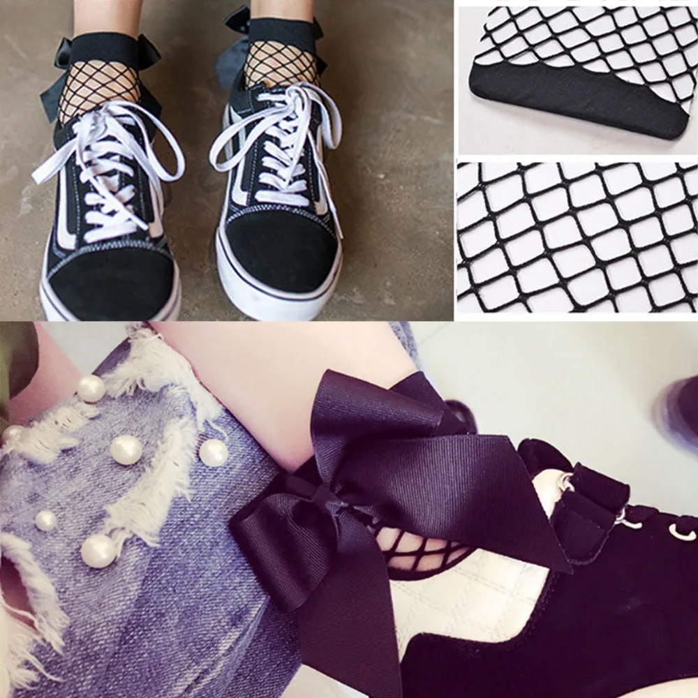 Bow Tie Cool Female Hollow Fishnet Socks Dress Sexy Bowknot Fishnets Socks Women Calcetines