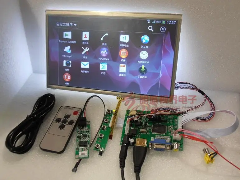 Комплект Raspberry Pi с 10" дюймовым сенсорным экраном 1024x600 для автомобиля с поддержкой HDMI VGA USB AV