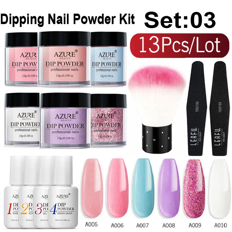 Azure Beauty 13Pcs/Lot Shiny Gradient Color Dipping Powder Chameleon Sequins Nail Powder Natural Dry Nail Art Brush Tools Set - Цвет: 3