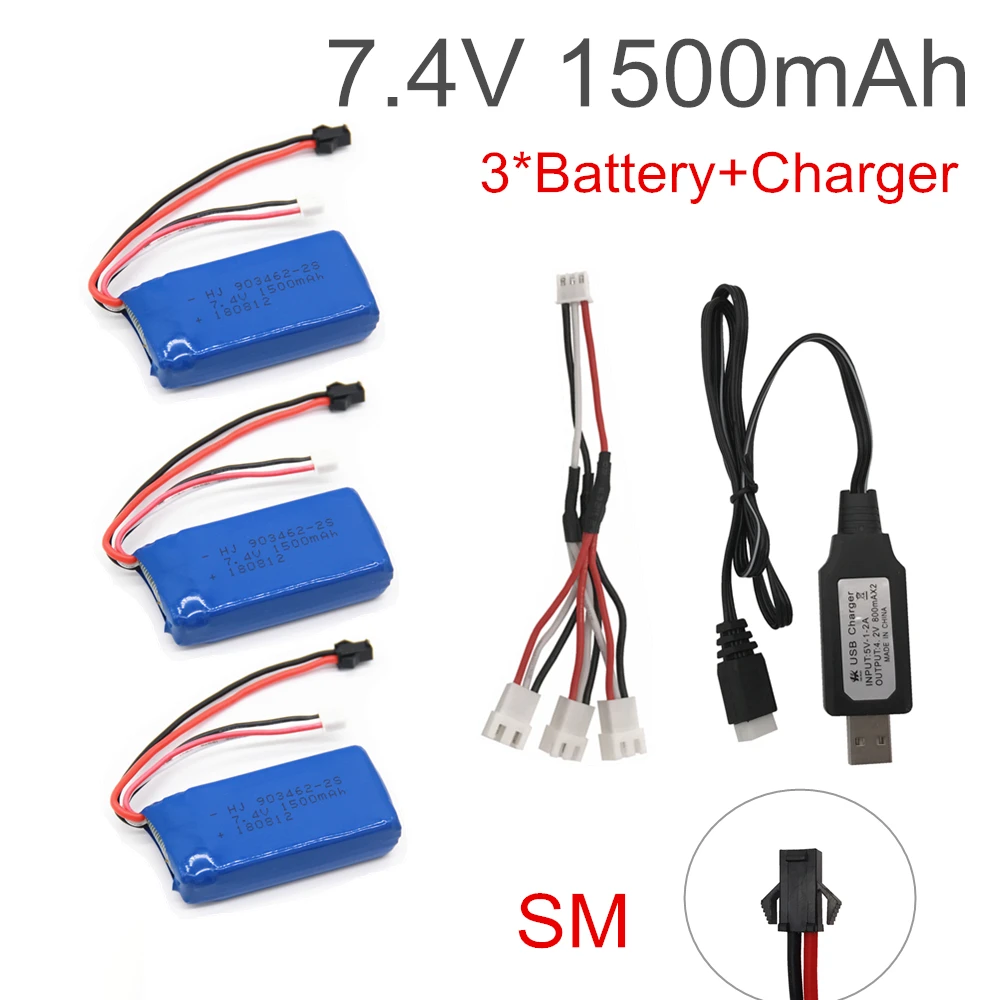 7,4 V 1500mAh Lipo батарея с USB зарядным устройством для FT009 RC лодка 12428 батарея Lipo 2S 7,4 V 1500 mah 903462 2S JST SM T вилка