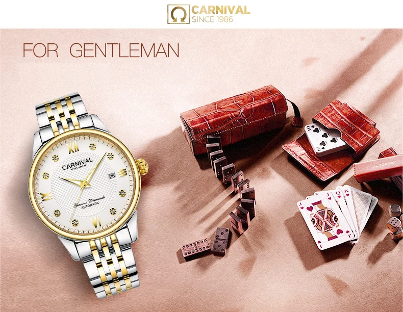 Carnival Classic влюбленных механические часы topbrand роскошные световой Водонепроницаемый сапфир синтетический Сталь пара Relogio