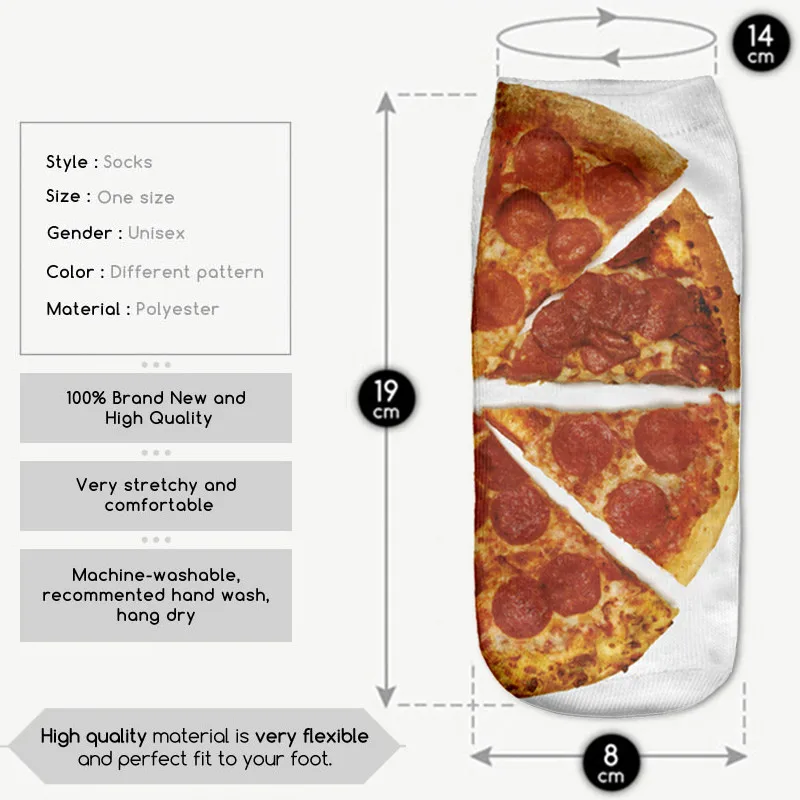 Популярные носки унисекс Kawaii, удобные носки из полиэстера с забавными носками, низкие носки с принтом пиццы, хлопковые носки Harajuku Vintagae