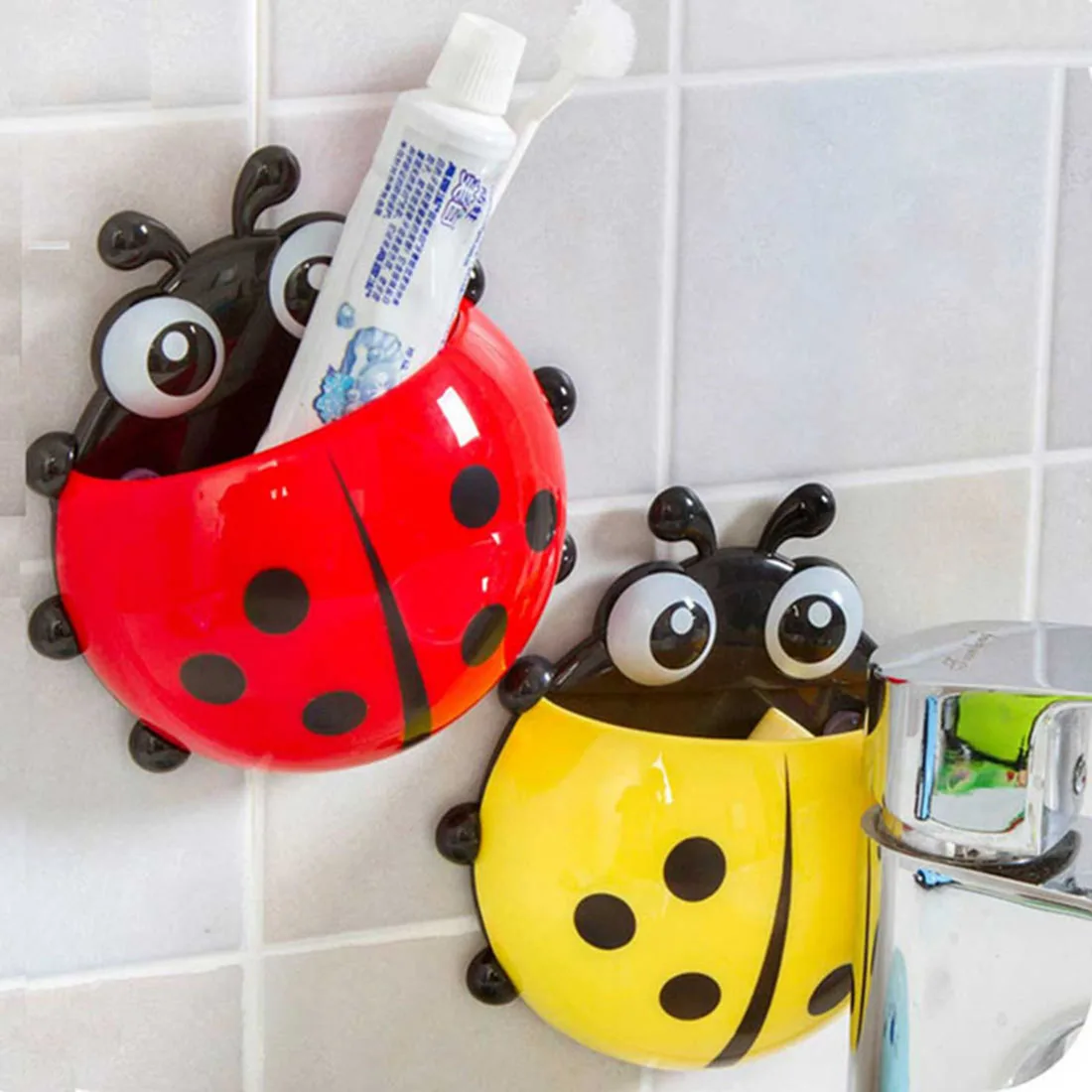 

1Pc Lovely Ladybug Toothbrush Wall Suction Bathroom Sets Cartoon Sucker Toothbrush Holder Suction Hooks