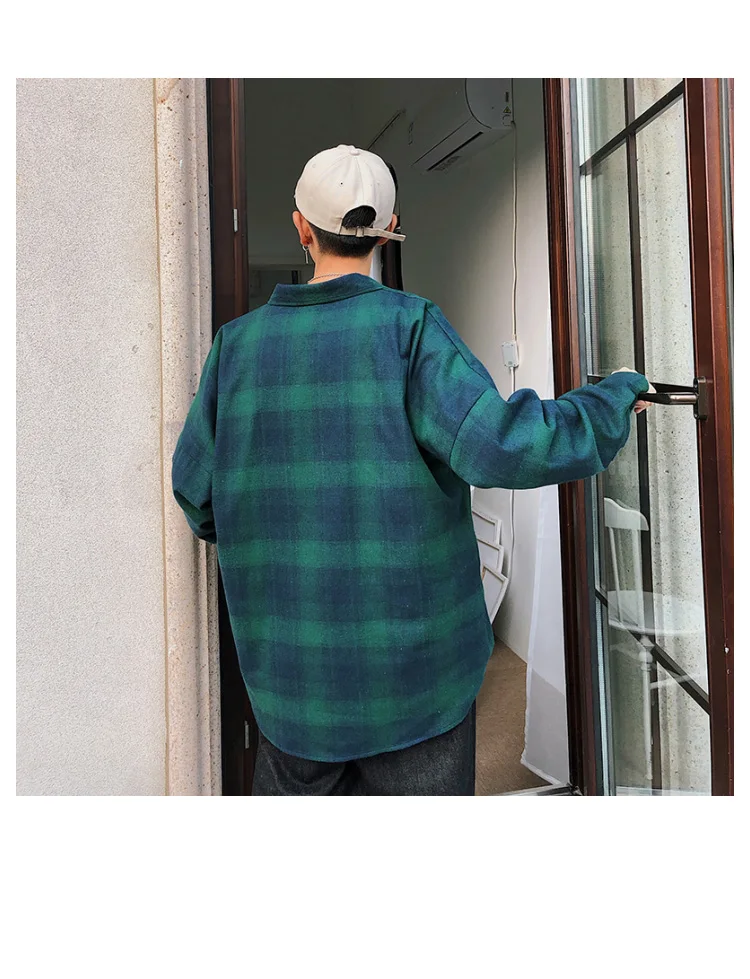 LEGIBLE Hip Hop Plaid Shirts Men Oversized Long Sleeve Shirt Men Casual Vintage Plaid Shirts Harajuku Male Shirts