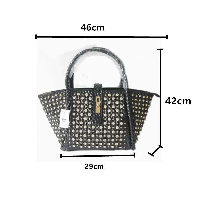 couro bolinhos ombro slung saco strass broca