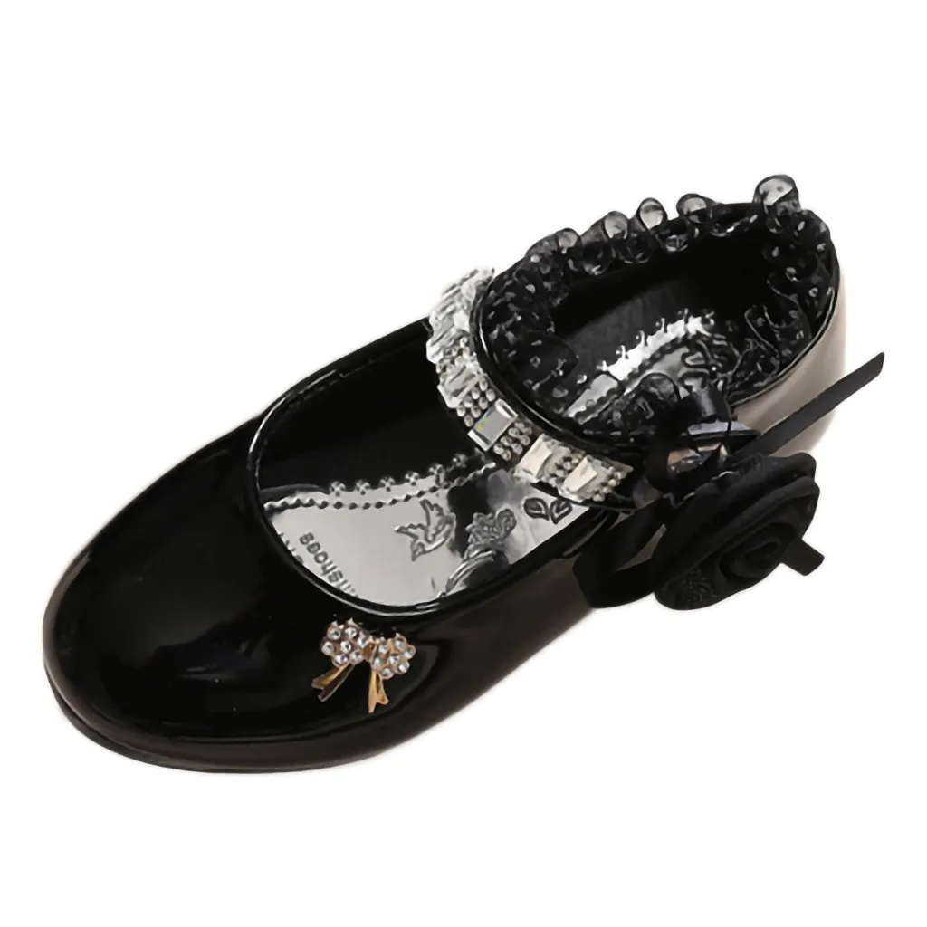 Кожаная обувь для детей; для малышей; для маленьких девочек; с кружевом; со стразами; для танцев; обувь принцессы; Sapato Infantil; детская танцевальная обувь - Цвет: Black