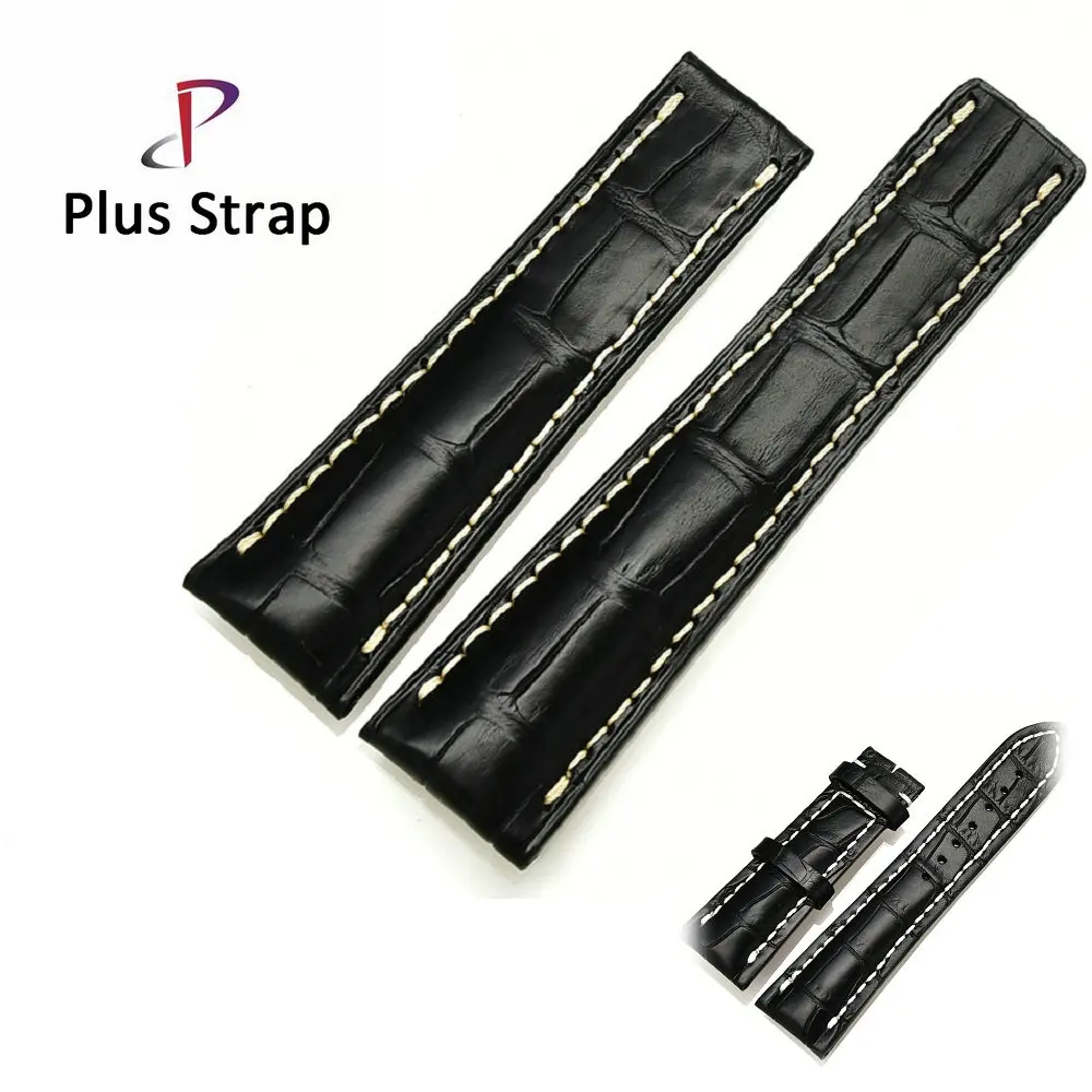 Black Watch Band for Breitling Watches Strap Replacement Alligator Skin