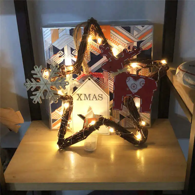 DIY Rattan Wreath String Lights Lamp Christmas Door Wall Decor With 20 LED Beads #2o24 (1)