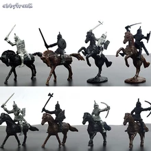 Abbyfrank 28 Pçs/set Soldado Medieval Cavaleiros Guerreiros Cavalos Modelo Figuras de Ação Brinquedos Plásticos Mini Meninos Brinquedo de Aprendizagem Para As Crianças
