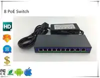 10Port 48V 8 PoE Injector Power Over Ethernet Switch 120W IEEE802.3af/at 1,2+/3,6- with Power Adapter For IP Camera CCTV