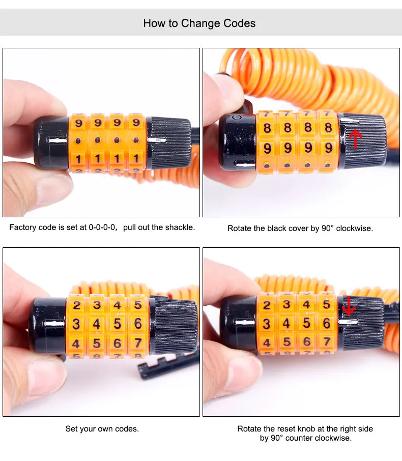 Deemount велосипедный кодовый замок Портативный 4 цифры MTB дорожный велосипед замок коды Сменные компактный размер 1,2 м кабель корпус из цинкового сплава