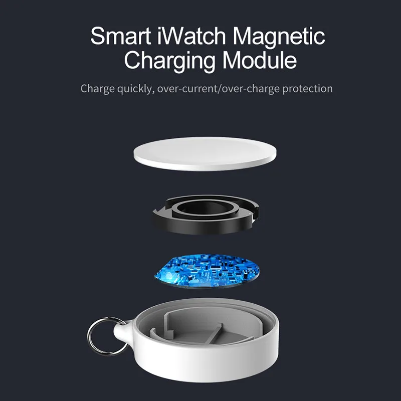 Портативное магнитное Беспроводное зарядное устройство индукция для Apple Watch 1 2 3 4 серии зарядное устройство черз порт USB для Apple Watch с брелком