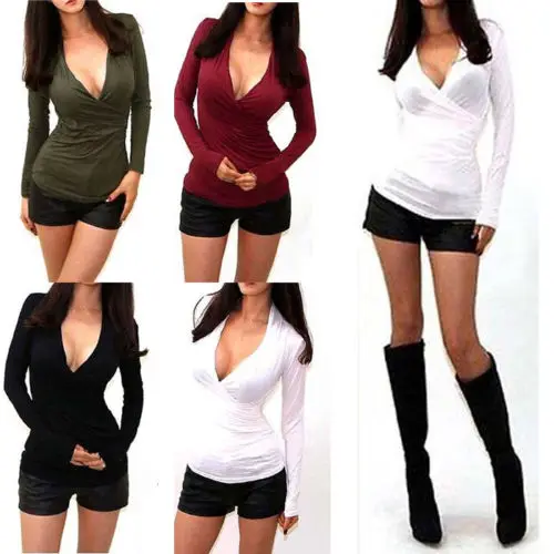 Новая Сексуальная Блузка с v-образным вырезом и глубоким длинным рукавом |