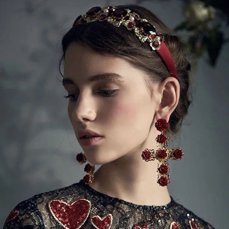 

Pageant Crown set High Grade Tiara Round Circles Red Stone Mixing Hand Made Hairdress adjustable Headband