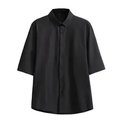2019 Летняя мужская рубашка с коротким рукавом мужская хлопковая однотонная цветная дюймовая Повседневная рубашка тонкая секция