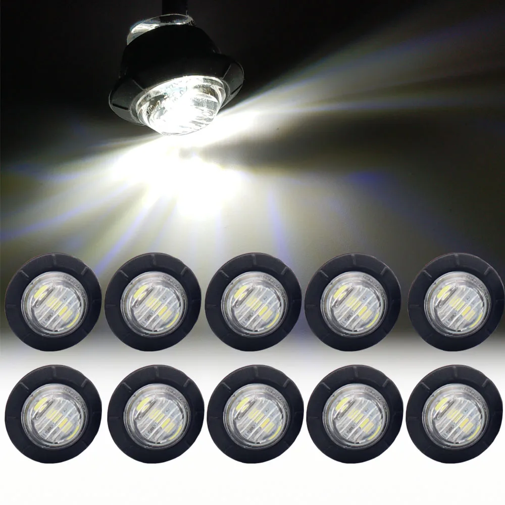 

10pcs Waterproof 12V 3LED 3/4" Trailer Side Marker Lights Front Rear Trucks Clearance Lights Lamp White Round