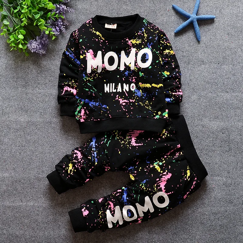 

Free shipping 2017 spring autumn Baby boys 2pcs sets children trade childrenset babys casual cotton t-shirts suit letter Momo