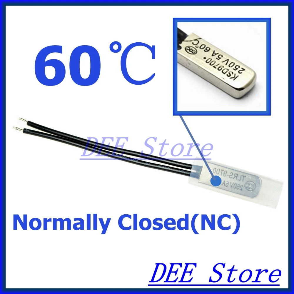 

10Pcs/lot 60C Degree Celsius NC Normal Close Thermal Protector Sensor Thermostat temperature control fuse switch 250V 5A KSD9700