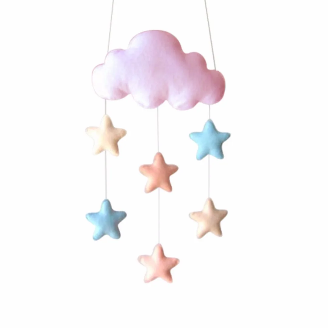 JX-LCLYL Cloud Star Heart Baby Nursery Mobile Cloth Wall Hanging Decor Gift White Pink