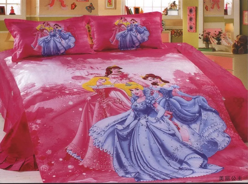 

cartoon Princess comforter bedding sets single twin size quilt duvet cover sheets cotton 400TC Children's bedroom decor red pink