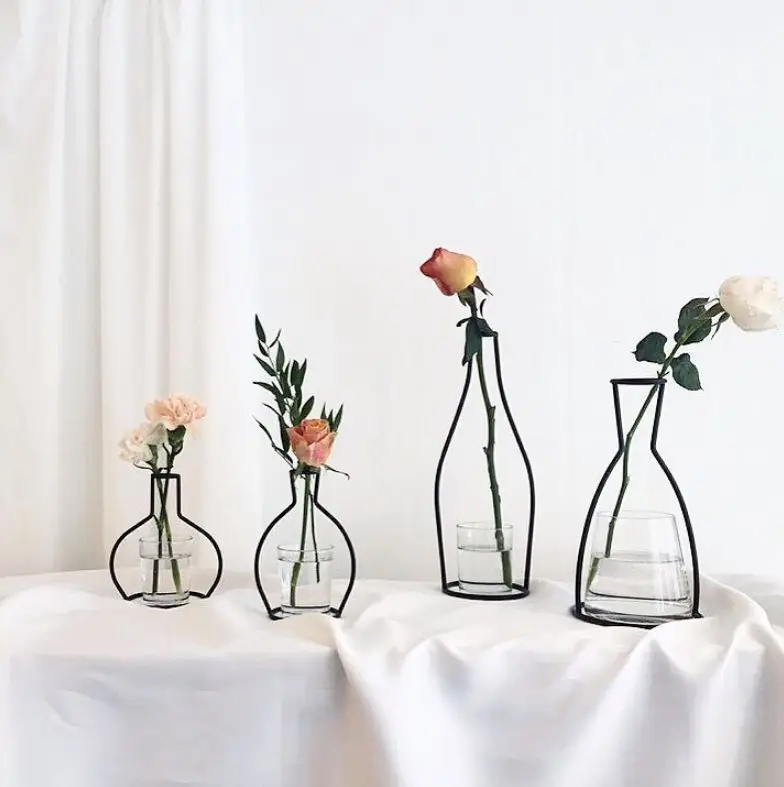 Brand New Style Retro Iron Line Flowers Vase Metal Plant Holder Modern Solid Home Decor Nordic Styles Iron Vase