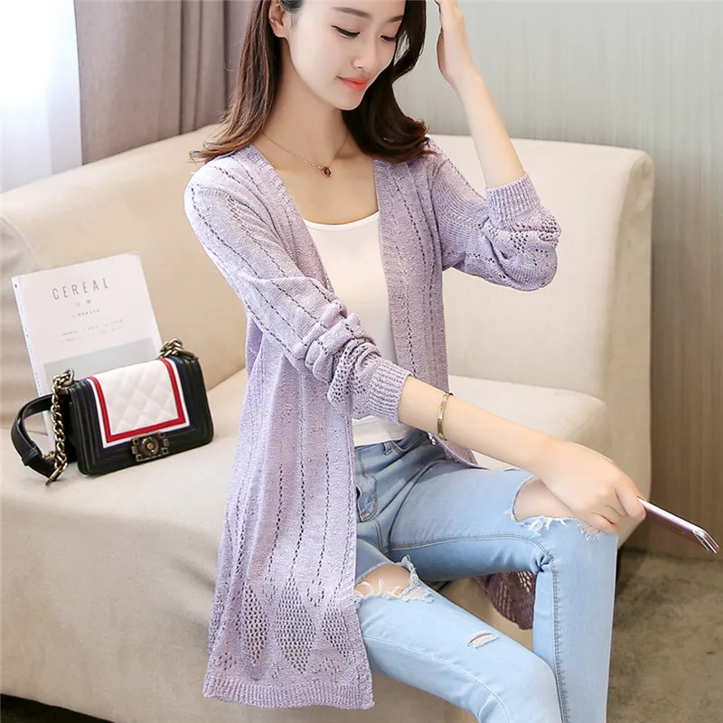 summer new Korean slim long cardigan sweater hollow hole in Cape|long ...