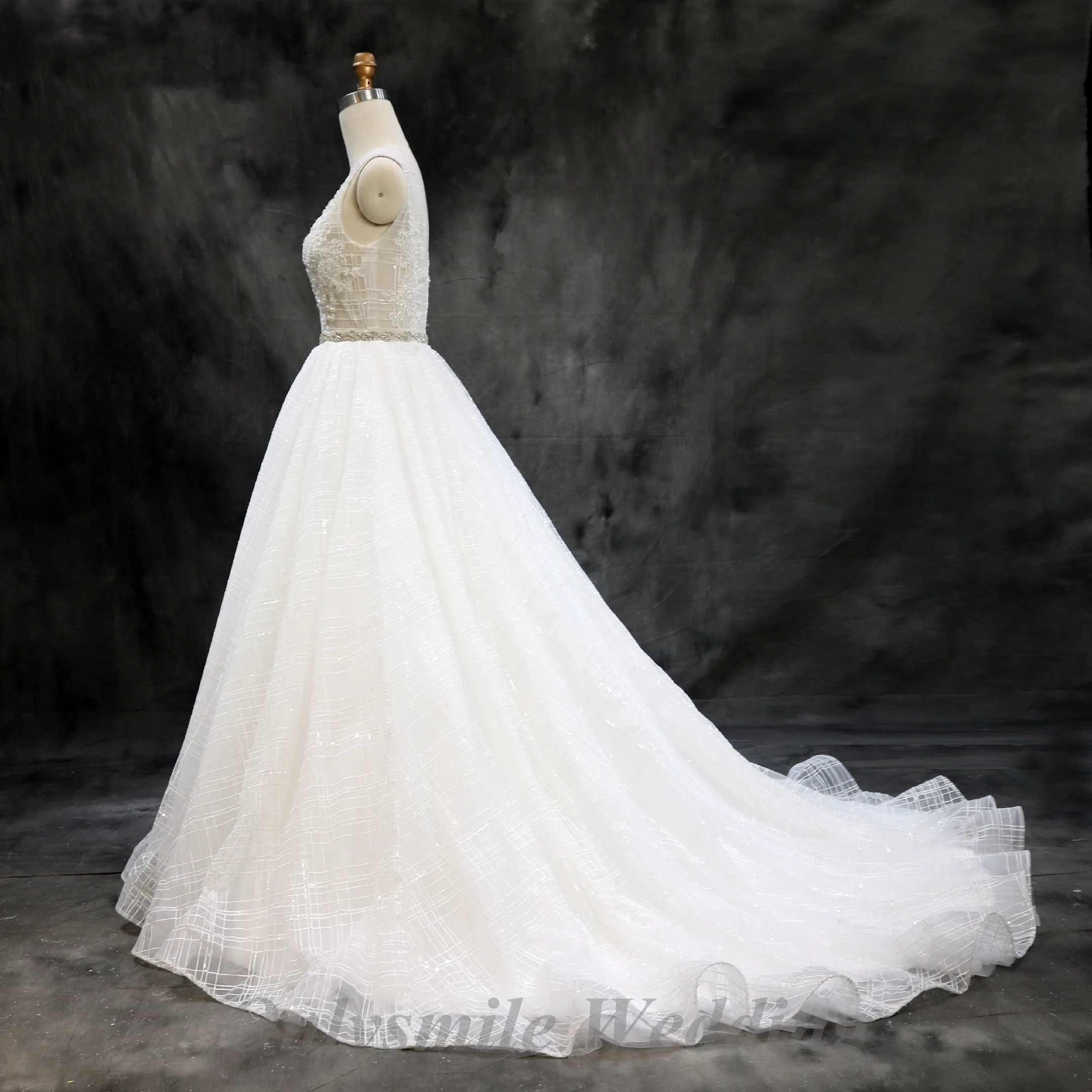 Onlysmile vestido de noiva блестящее сексуальное прозрачное роскошное кружевное свадебное
